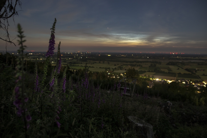 Leuchtende Nachtwolken (Noctilucent Clouds, NLC) am 15./16.06.2019, 00:26 MESZ, Helligkeit 3, Standort: Wiehengebirge bei Lübbecke. (Künstlerische Entwicklung)